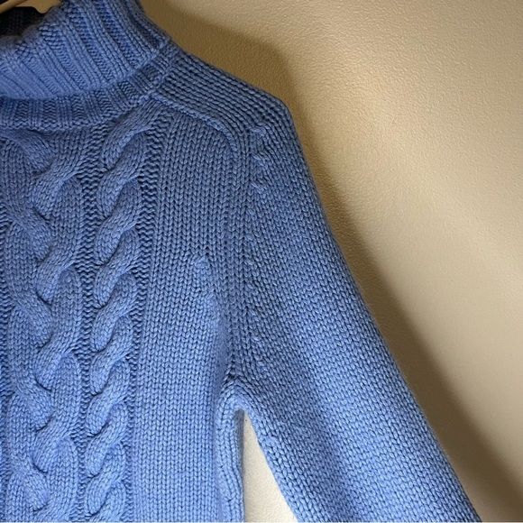 Express Wool Cashmere Angora Turtleneck Sweater Fisherman Blue Sz L Cable Knit - Picture 5 of 9